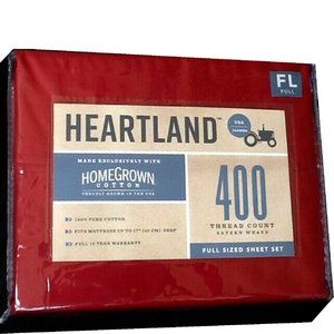 new RED Heartland 400 Thread Count 100% Cotton Sateen Weave FULL Sheet Set